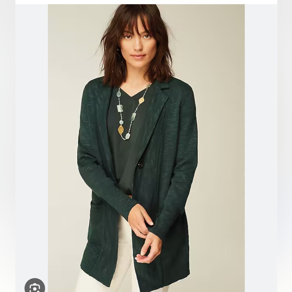 J. Jill Textured Sweater Cardigan Jacket Patch Pockets Forest Green Size Medium - Picture 3 of 9